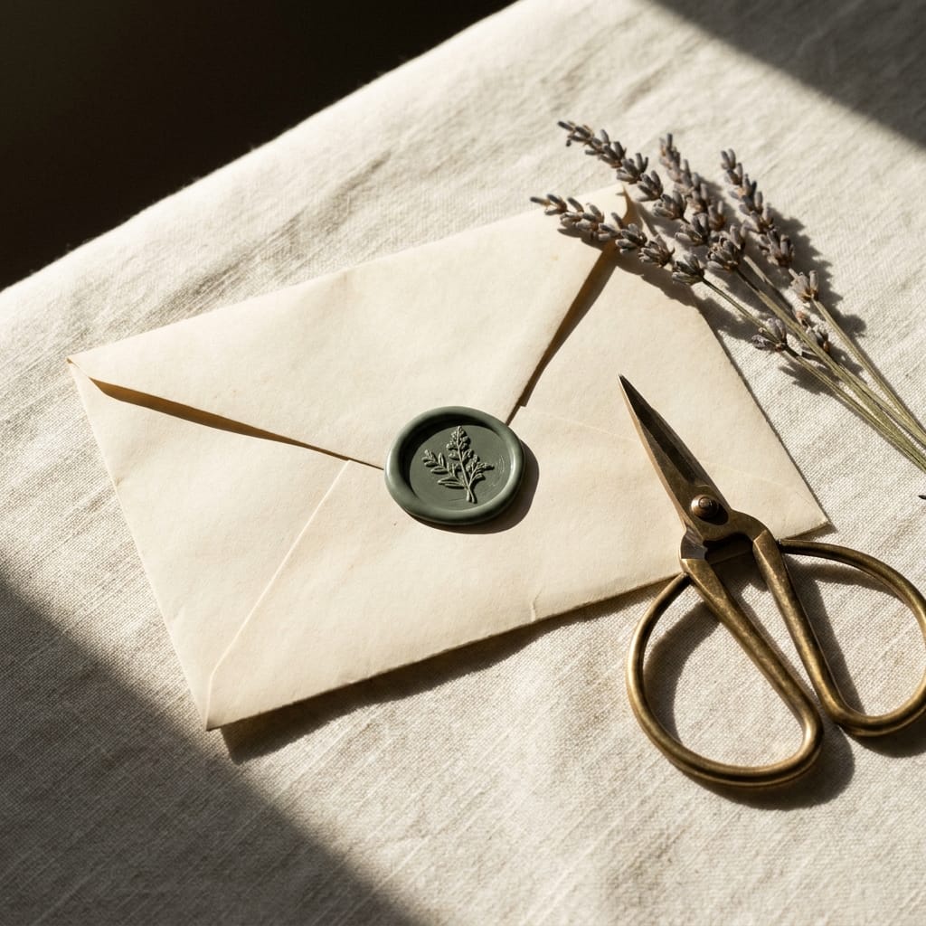 Carta vintage con sello de cera verde oscuro